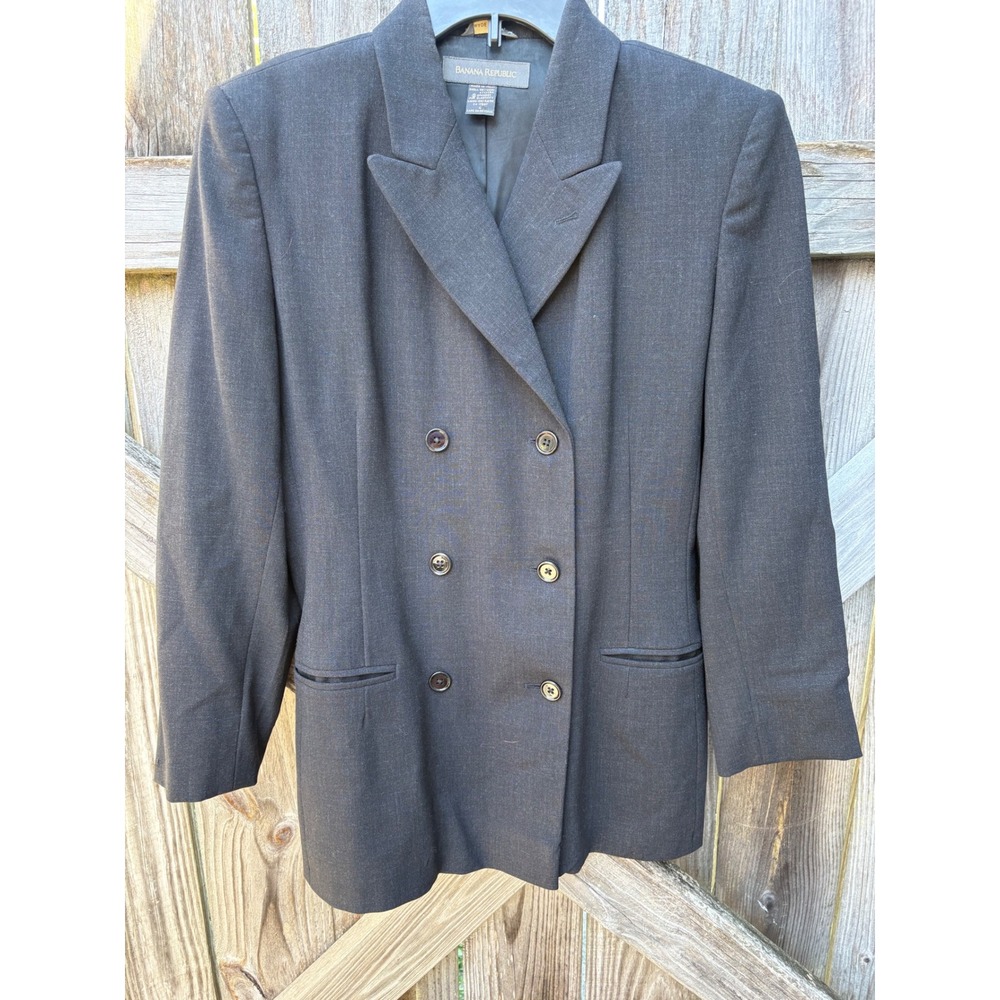 VTG Banana Republic Made in Italy Wool Double Breasted Blazer Charcoal Grey Sz 4